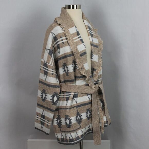 Tahari Women's Belted Cardigan Knit Sweater Tribal Aztec Southwestern Size M - Picture 7 of 14